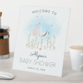 Niedliche Wasserfarbe Stork Baby Dusche Willkommen Sockelschild (In Situ)