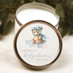 Niedliche Wasserfarbe Teddy Bear Blue Boy Baby Dus Runder Aufkleber