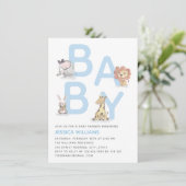 Niedliche Wasserfarbe Tier Blue Boy Babydusche Einladung (Stehend Vorderseite)