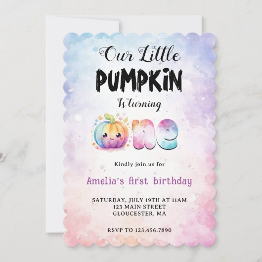 Niedliche Wasserfarbe Unser kleiner Pumpkin 1. Geb Einladung (Vorderseite)