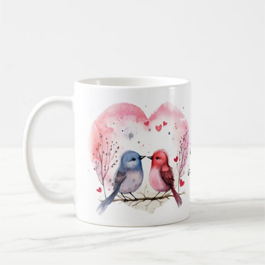 Niedliche Wasserfarbe Vögel lieben Happy Valentins Kaffeetasse (Links)