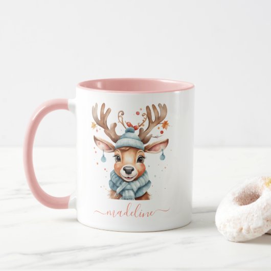 Niedliche Wasserfarbe Wald Weihnachtsbaum Tasse (Mit Donut)