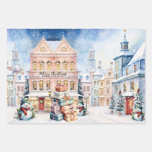 Niedliche Wasserfarbe Weihnachten Geschenkpapier Set (Vorderseite)