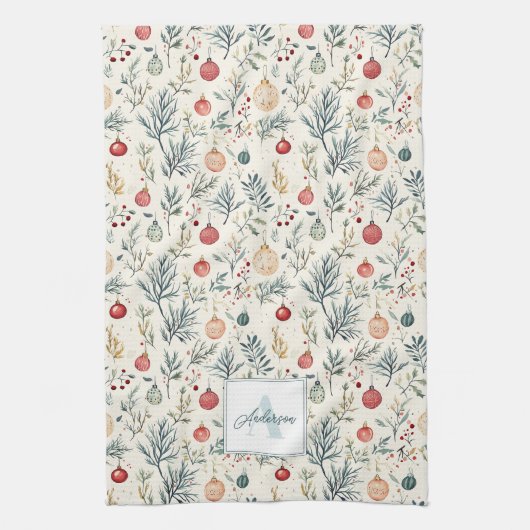 Niedliche Wasserfarbe Weihnachten Schöne Grüne Geschirrtuch (Vertikal)