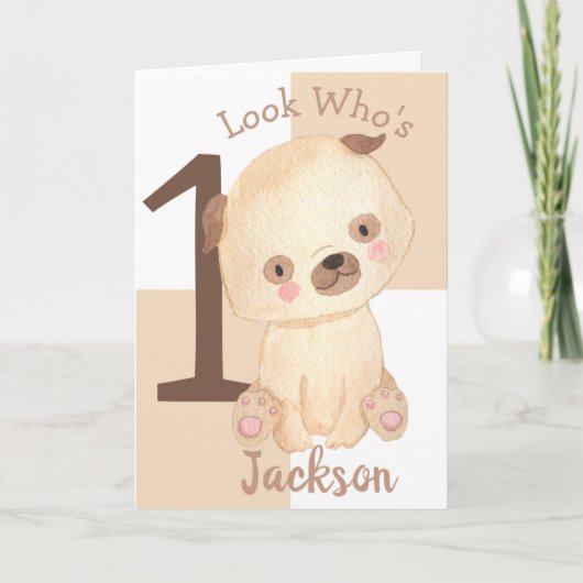 Niedliche Wasserfarbe Welpe Individuelle Name 1. G Karte (Vorderseite)