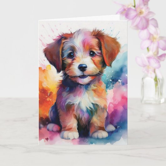Niedliche Wasserfarbe Welpenlehre Karte (Orchidee)