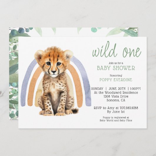 Niedliche Wasserfarbe Wilde eine Geparden Regenbog Einladung (Vorne/Hinten)