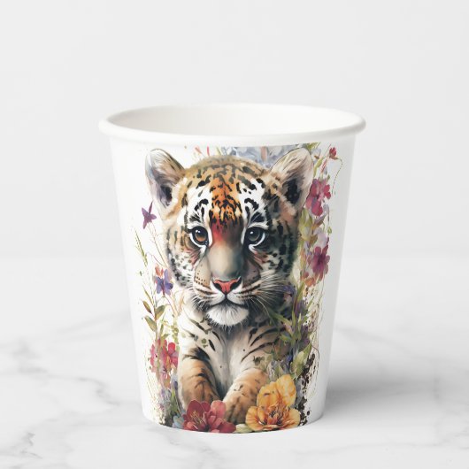 Niedliche Wasserfarbe Wilde Tiger Cub Kindergeburt Pappbecher (Vorderseite)
