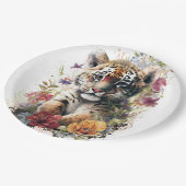 Niedliche Wasserfarbe Wilde Tiger Cub Kindergeburt Pappteller (Schrägansicht)