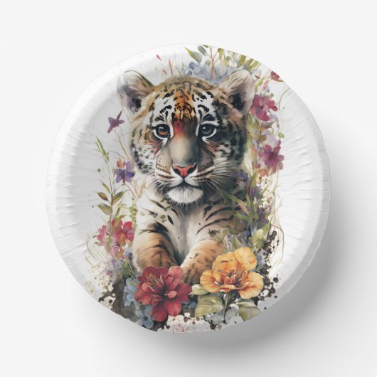 Niedliche Wasserfarbe Wilde Tiger Cub Kindergeburt Pappteller (Vorderseite)