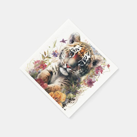 Niedliche Wasserfarbe Wilde Tiger Cub Kindergeburt Serviette (Ecke)