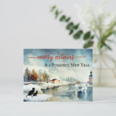 Niedliche Wasserfarbe WinterKatze Weihnachten Neue Postkarte (Stehend Vorderseite)