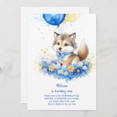 Niedliche Wasserfarbe Wolf Einladung zum ersten Ge (Vorne/Hinten)