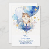 Niedliche Wasserfarbe Wolf Einladung zum ersten Ge (Vorne/Hinten)