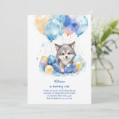 Niedliche Wasserfarbe Wolf Einladung zum ersten Ge (Stehend Vorderseite)