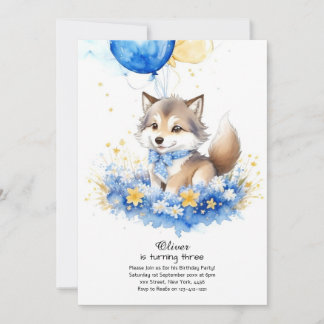Niedliche Wasserfarbe Wolf Pup Geburtstag Einladun Einladung