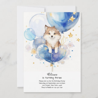 Niedliche Wasserfarbe Wolf Pup Geburtstag Einladun Einladung