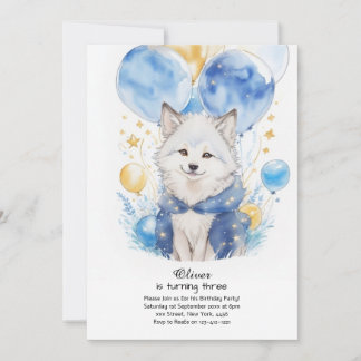 Niedliche Wasserfarbe Wolf Pup Geburtstag Einladun Einladung