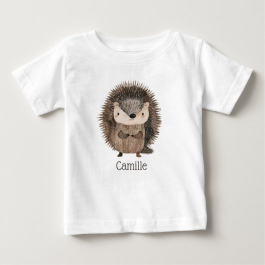 Niedliche Wasserfarbe Woodland Tiername Name Igel Baby T-shirt (Vorderseite)