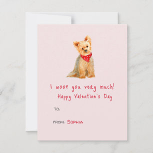Niedliche Wasserfarbe Yorkie Dog Valentinstag Mitteilungskarte