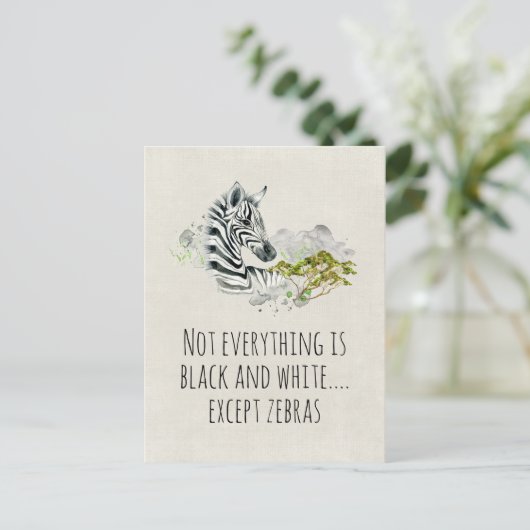 Niedliche Wasserfarbe Zebra mit sonniges Sprichwor Postkarte (Stehend Vorderseite)