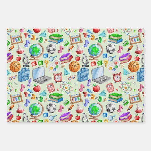 Niedliche Wasserfarbe Zurück zu Schulbedarf farben Geschenkpapier Set (Vorderseite 3)