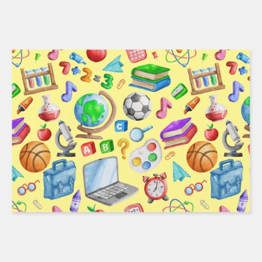 Niedliche Wasserfarbe Zurück zu Schulbedarf farben Geschenkpapier Set (Vorderseite)