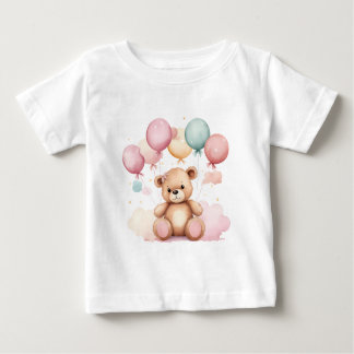 Niedliche Wasserfarben Babydusche Balloons Teddy B Baby T-shirt