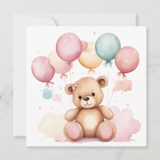 Niedliche Wasserfarben Babydusche Balloons Teddy B Einladung