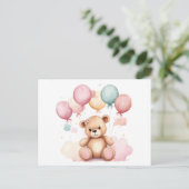 Niedliche Wasserfarben Babydusche Balloons Teddy B Postkarte (Stehend Vorderseite)