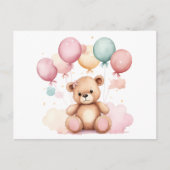 Niedliche Wasserfarben Babydusche Balloons Teddy B Postkarte (Vorderseite)