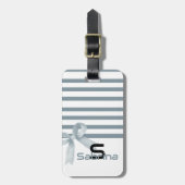 Niedliche Wasserfarben, blaue Bow Streifen Gepäckanhänger (Vorderseite vertikal)