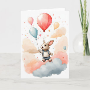 Niedliche Wasserfarben Bunny Rabbit Big Red Balloo Karte