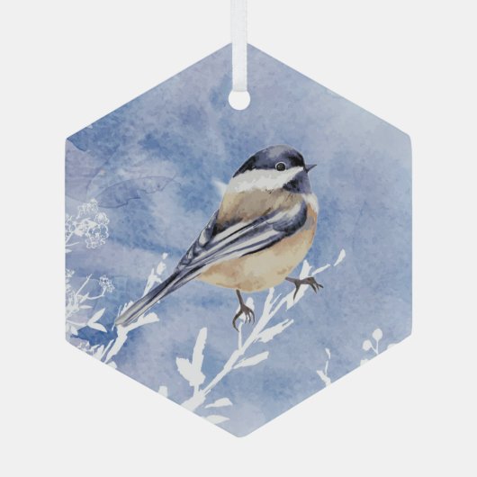 Niedliche Wasserfarben - Chickadee Bird Malerei Ornament Aus Glas (Rückseite)