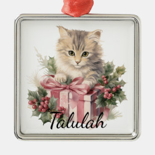 NIEDLICHE WASSERFARBEN CHRISTMAS FERIENTABBY CAT ORNAMENT AUS METALL