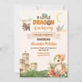 Niedliche Wasserfarben-Dragon-Babydusche Einladung (Vorderseite)