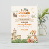 Niedliche Wasserfarben-Dragon-Babydusche Einladung (Stehend Vorderseite)