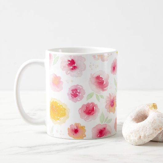 Niedliche Wasserfarben, farbenfroh rosa Kaffeetasse (Mit Donut)