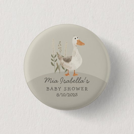 Niedliche Wasserfarben-Gänse-Kinderdusche Button (Vorderseite)