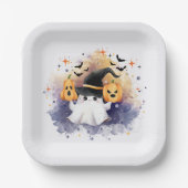 Niedliche Wasserfarben-Ghost-Pumpkin-Kinderdusche Pappteller (Vorderseite)