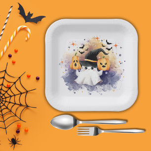 Niedliche Wasserfarben-Ghost-Pumpkin-Kinderdusche Pappteller