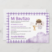 Niedliche Wasserfarben-Girl-Engel Lila Design-Tauf Einladung (Vorderseite)