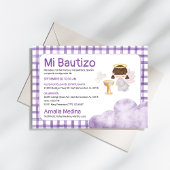 Niedliche Wasserfarben-Girl-Engel Lila Design-Tauf Einladung