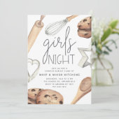 Niedliche Wasserfarben Girls abends Bake Class Einladung (Stehend Vorderseite)