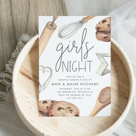 Niedliche Wasserfarben Girls abends Bake Class Einladung