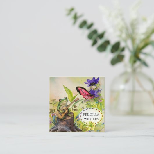 Niedliche Wasserfarben-Gitarre Quadratische Visitenkarte (Stehend Vorderseite)