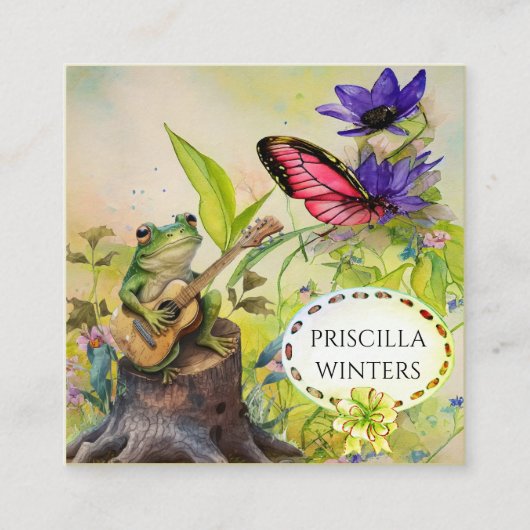 Niedliche Wasserfarben-Gitarre Quadratische Visitenkarte (Vorderseite)