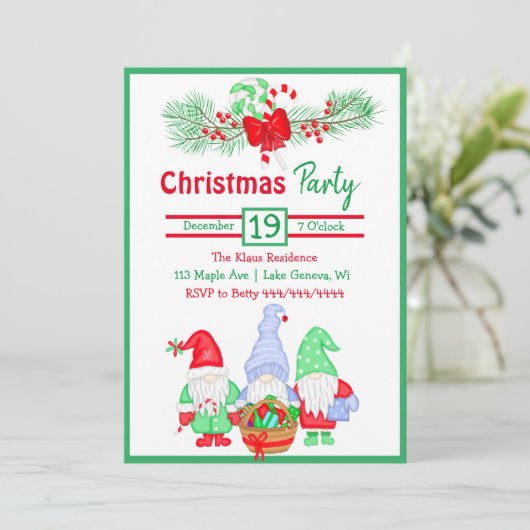 Niedliche Wasserfarben Gnomes Festliches Party Einladung (Stehend Vorderseite)