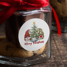 Niedliche Wasserfarben Gnomes Frohe Weihnachten Runder Aufkleber