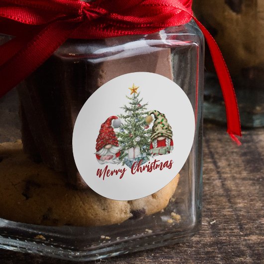 Niedliche Wasserfarben Gnomes Frohe Weihnachten Runder Aufkleber